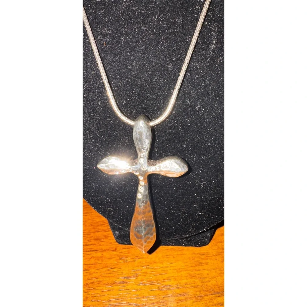 Brighton Sterling Silver Cross‎ Pendant Necklace Adjustable Snake Chain